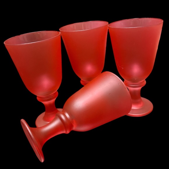 VINTAGE LIBBEY FROSTED RED FLARE GLASS WATER GOBLETS - Picture 5 of 6